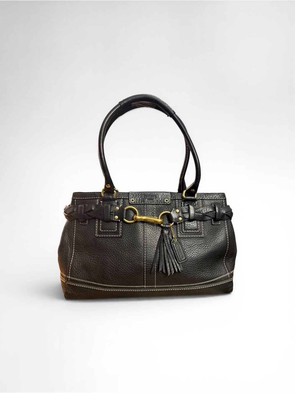 Coach Hamptons Black Pebbled Leather Y2k Vintage Carryall Satchel